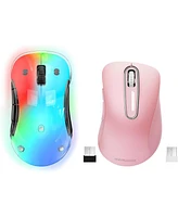 memzuoix 2.4G Wireless Mouse, Cordless Computer Mice Wireless Mouse for Laptop, Desktop, Pc, MacBook- 2 Pack (Led Rechargeable Wireless Mouse+ Pink Wi