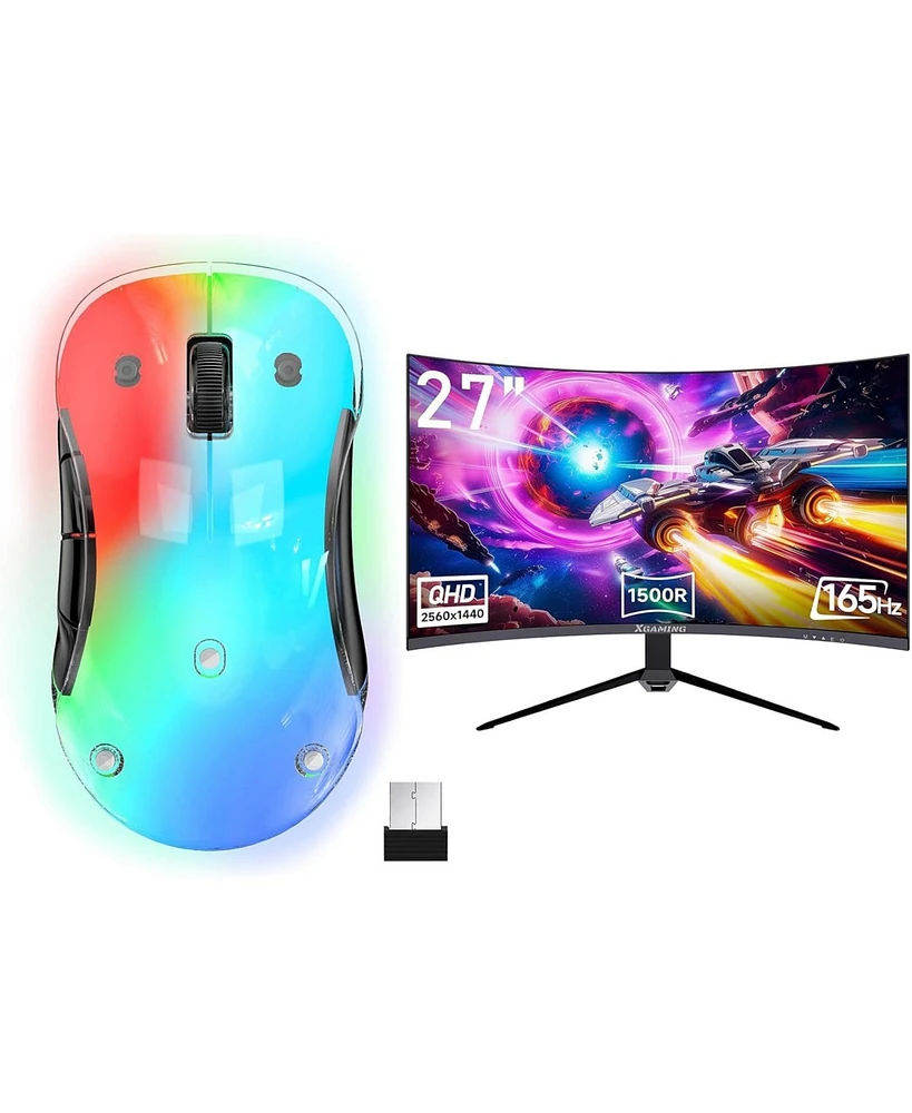 memzuoix Led Rechargeable Wireless Mouse and 27 Inch Curved Computer Monitor 165hz 2560 x 1440p with 2HDMI