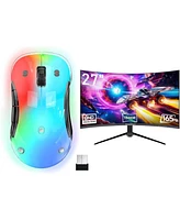 memzuoix Led Rechargeable Wireless Mouse and 27 Inch Curved Computer Monitor 165hz 2560 x 1440p with 2HDMI