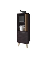 Fm Furniture Ac Chin Storage Cabinet with a Door and Open Storage, Wengue + Natural Oak