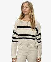 Sanctuary Women's Sporty Stripe Cotton Open-Knit Sweater