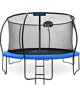 Campior 14ft Pumpkin Trampoline with Basketball Hoop & Inner Enclosure - Safe, Durable,Family Fun - Heavy Duty Galvanized Springs