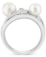 Effy Cultured Freshwater Pearl (6 & 7mm) & Zircon (5/8 ct. t.w.) Crossover Statement Ring in Sterling Silver