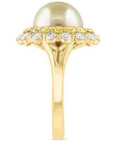 Effy Cultured South Sea Pearl (10mm), Yellow Diamond (1-1/3 ct. t.w.) & White Diamond (5/8 ct. t.w.) Halo Ring in 14k Gold