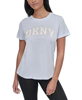 Dkny Women's Active Rhinestone-Logo Distressed Crewneck Cotton T-Shirt