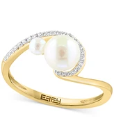 Effy Cultured Freshwater Pearl (3 & 6mm) & Diamond (1/10 ct. t.w.) Swirl Ring in 14k Gold