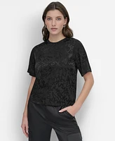 Dkny Women's Scribble-Logo Jacquard Short-Sleeve Top