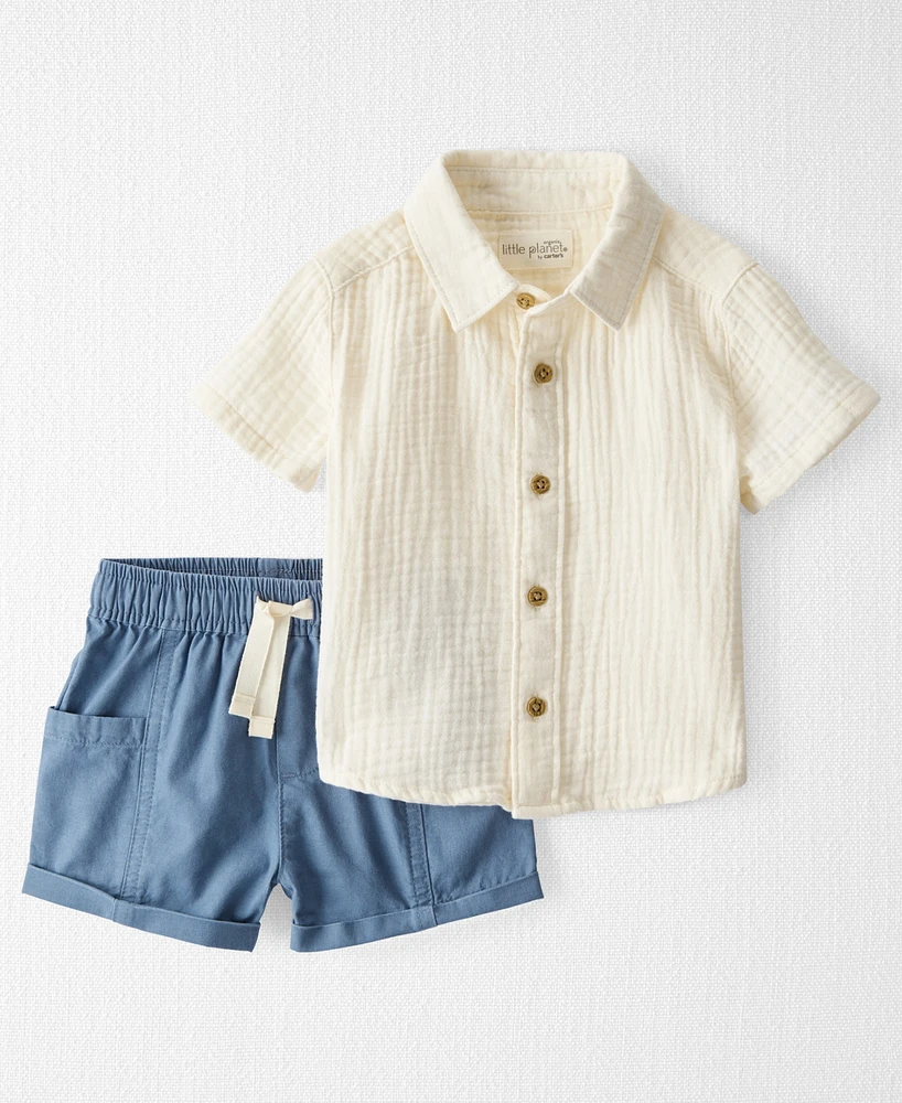 Little Planet by Carter's Baby Boys 2-Pc. Organic Cotton Gauze Shirt & Shorts Set