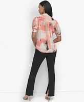 Dkny Women's Printed Puff-Sleeve Button-Front Blouse