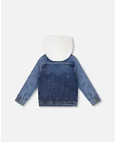 Deux par Boy Denim Jacket With French Terry Hood White And Blue - Toddler|Child