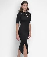 Dkny Women's Short Sleeve Grated Yoke Sweater Dress