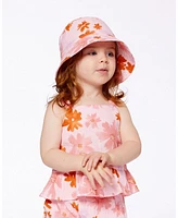 Deux par Deux Toddler Printed Muslin Bucket Hat Pink And Coral Flowers