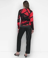 Dkny Women's Printed Crewneck Long-Sleeve Ruched Top