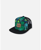 Deux par Deux Baby Boys Printed Cap Green Jungle On Black