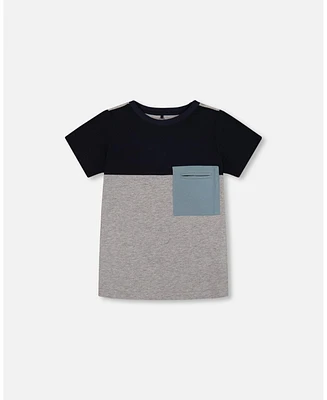 Deux par Toddler Boys Organic Cotton Colorblock Tee Gray, Navy And Teal - Toddler|Child