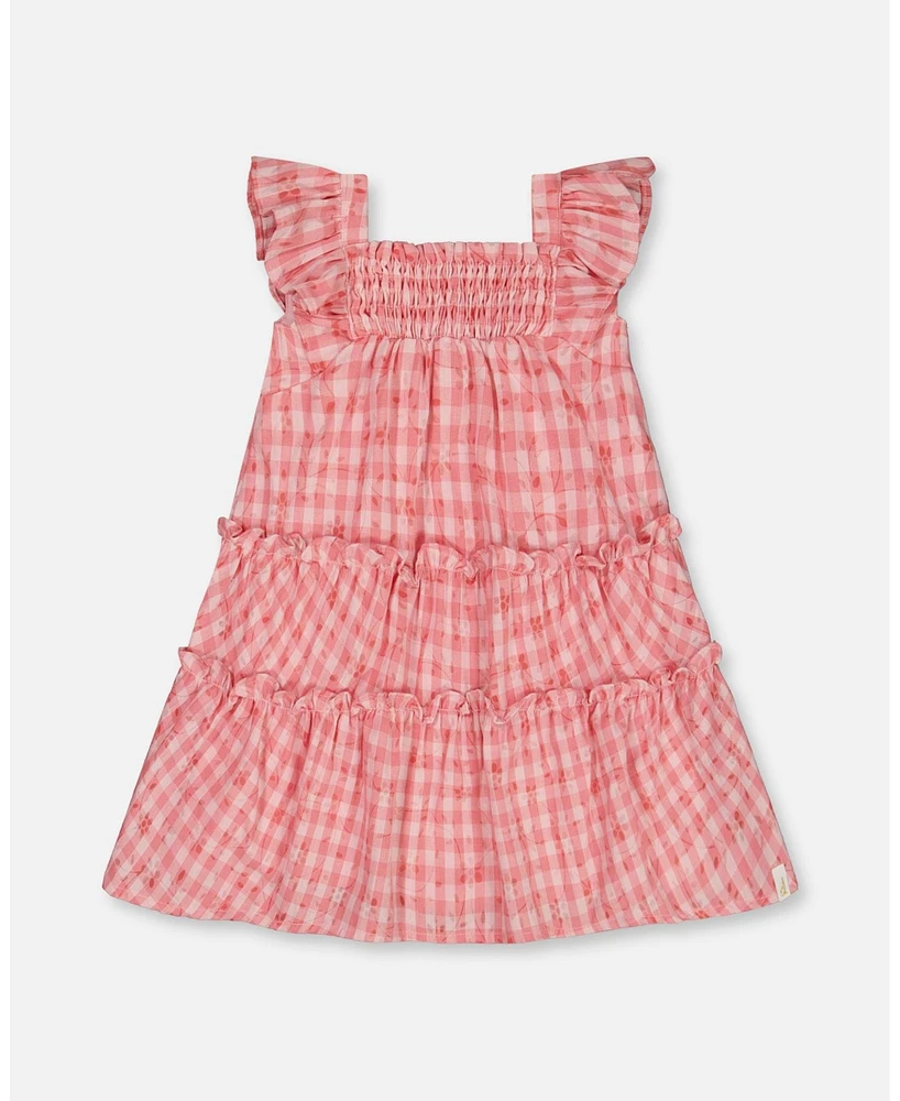 Deux par Toddler Girls Smocked Layered Dress With Frill Sleeve Checked Pink - Toddler|Child