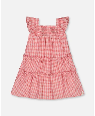 Deux par Toddler Girls Smocked Layered Dress With Frill Sleeve Checked Pink - Toddler|Child