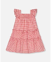 Deux par Toddler Girls Smocked Layered Dress With Frill Sleeve Checked Pink - Toddler|Child