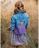 Deux par Girls Denim Jacket With Embroidery Floral Jeans Blue