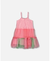 Deux par Big Girls Sleeveless Color Block Tulle Dress Pink And Green