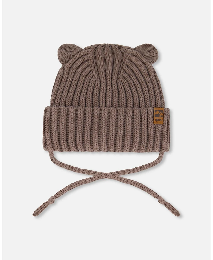 Deux par Baby Boys Knit Hat With Strings Taupe