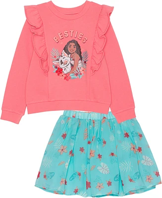 Disney Toddler and Little Girls 2-piece Moana Besties Long Sleeve Top Skirt Set