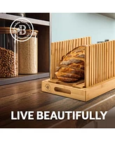 Bread Slicer for Homemade Bread - Adjustable Width Bread Cutter for Cakes, Bagels - Bamboo Bread Cutting Guide and Crumb Tray - (Knife Not Included)