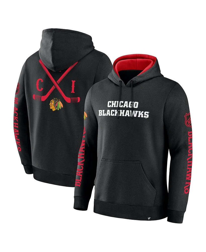 Fanatics Men's Black Chicago Blackhawks Big City Legacy Fleece Pullover Hoodie