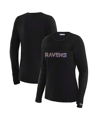 Wear by Erin Andrews x Gracie Hunt Women's Black Baltimore Ravens Mesh Panel Long Sleeve T-Shirt