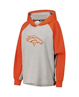 Dkny Women's Gray/Orange Denver Broncos Joy Cropped Raglan Pullover Hoodie