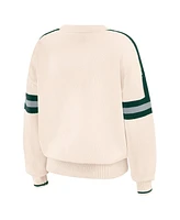 Wear by Erin Andrews Women's Cream Michigan State Spartans Chenille Woven Patch Stripe Pullover Sweater