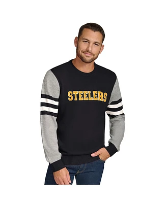 Tommy Hilfiger Men's Black/Heather Gray Pittsburgh Steelers Acrylic Crewneck Pullover Sweatshirt