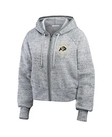 Wear by Erin Andrews Women's Heather Gray Colorado Buffaloes Speckle Double-Hit Raglan Full-Zip Hoodie