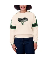 Wear by Erin Andrews Women's Cream Milwaukee Bucks Stripe Pullover Sweater