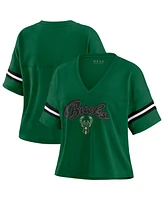 Wear by Erin Andrews Women's Hunter Green Milwaukee Bucks Plus Color Block Boxy V-Neck T-Shirt