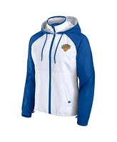 Fanatics Women's White/Blue New York Knicks Anorak Raglan Full-Zip Hoodie Jacket