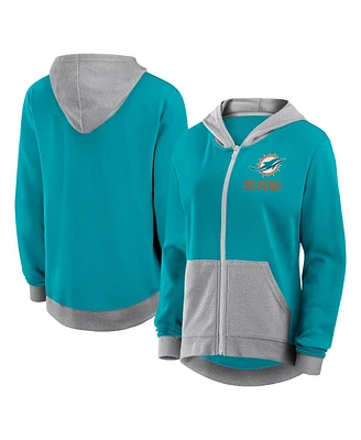 Logo Athletic Women's Aqua Miami Dolphins Hit It French Terry Full-Zip Hoodie