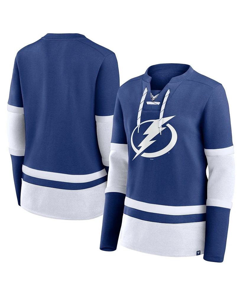 Fanatics Women's Blue Tampa Bay Lightning Prime Time Lace-Up Long Sleeve T-Shirt