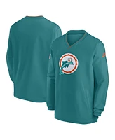 Nike Men's Aqua Miami Dolphins 2024 Sideline Throwback Logo Long Sleeve V-Neck Windshirt