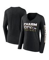 Fanatics Women's Black Baltimore Ravens Hometown Sweep Long Sleeve V-Neck T-Shirt