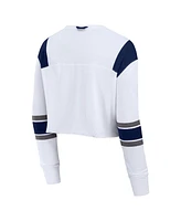 Fanatics Women's White Notre Dame Fighting Irish Training Camp Cropped Long Sleeve V-Neck Fashion Top