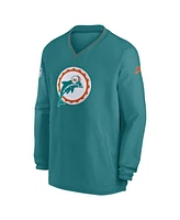 Nike Men's Aqua Miami Dolphins 2024 Sideline Throwback Logo Long Sleeve V-Neck Windshirt