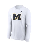 Jordan Men's White Michigan Wolverines Primary Logo Long Sleeve T-Shirt