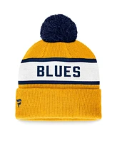 Fanatics Men's Gold St. Louis Blues Fundamental Wordmark Cuffed Knit Hat with Pom