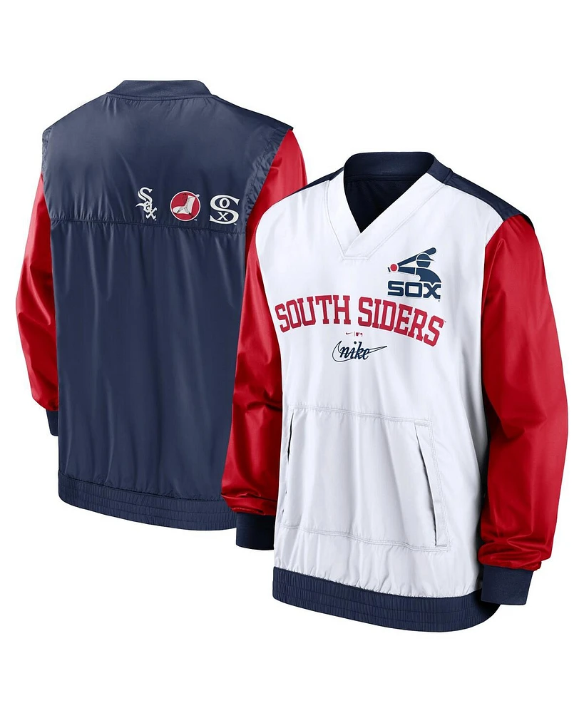 Nike Men's White/Navy Chicago White Sox Rewind Warmup V-Neck Pullover Jacket