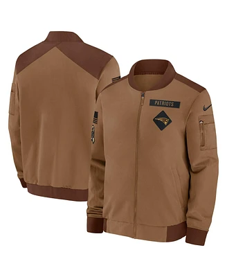 Nike Men's Brown New England Patriots Salute To Service Full-Zip Bomber Jacket