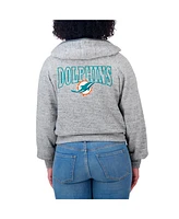 Wear by Erin Andrews Women's Heather Gray Miami Dolphins Speckled Fleece Cropped Full-Zip Hoodie