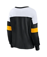 Fanatics Women's Black Pittsburgh Penguins Take the Shot Long Sleeve Lace-Up V-Neck T-Shirt