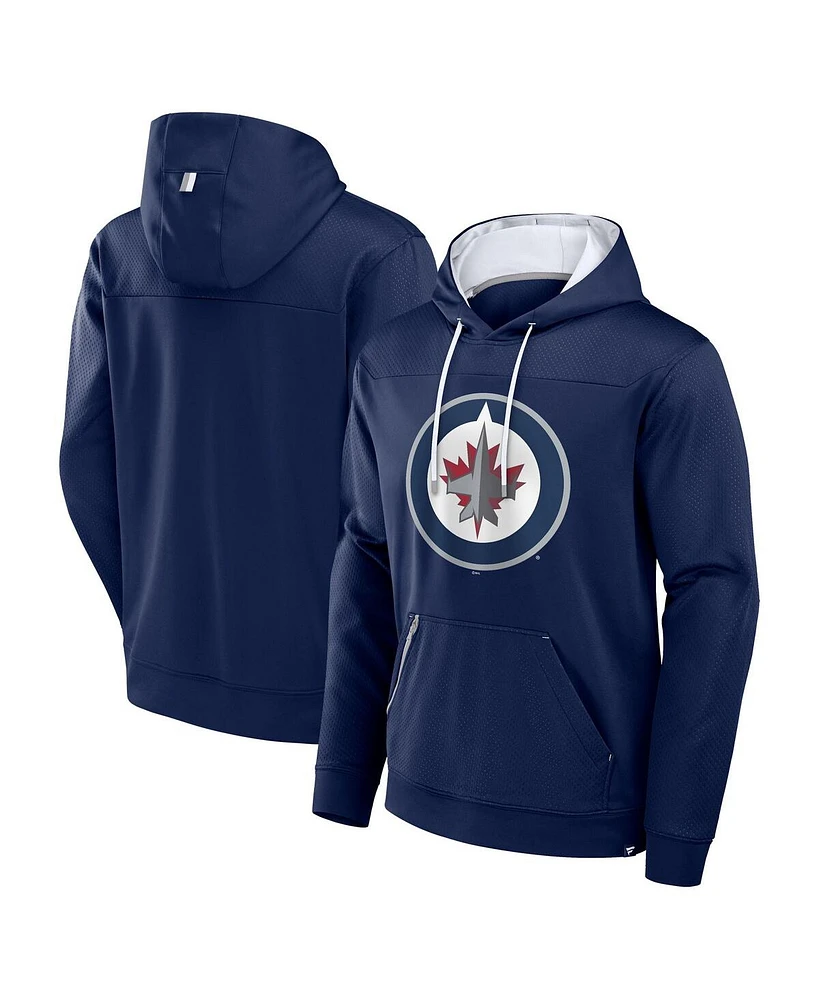 Fanatics Men's Navy Winnipeg Jets Defender Pullover Hoodie