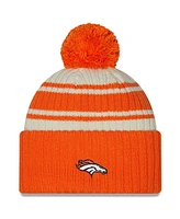 New Era Men's Cream/Orange Denver Broncos 2022 Sideline Sport Cuffed Pom Knit Hat